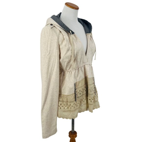 Vintage Free People Beige Hooded Eyelet Trim Empires Waist Babydoll Top - Picture 5 of 12